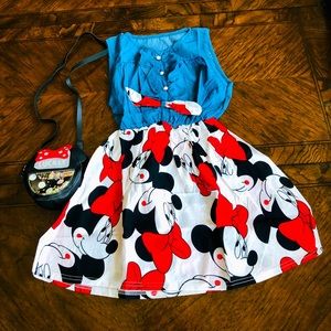 Girls Disney Minnie Mouse 100% cotton dress and cute Minnie bag set 2 pcs
